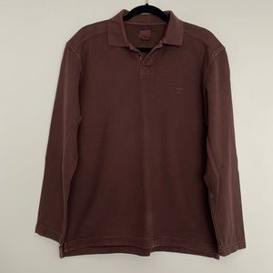 Indigo Palm Longsleeve Polo Shirt Brown Mens Size M